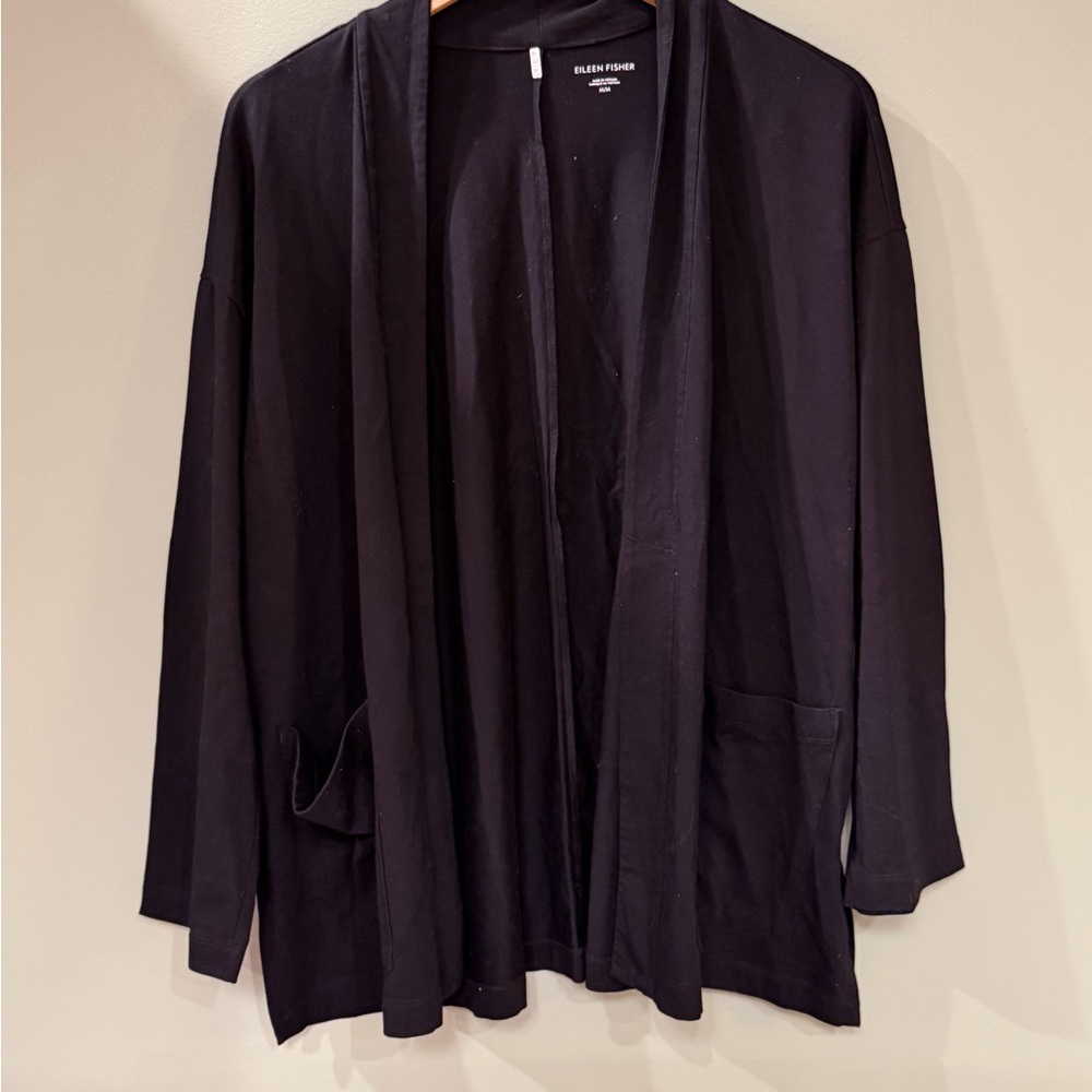 Eileen Fisher Organic Cotton Open-Front Cardigan - Black